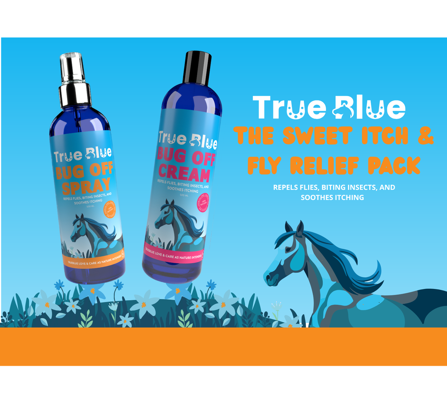 The Sweet Itch & Fly Relief Pack: 1x Bug Off Spray (250ml) + 1x Bug Off Cream/Gel (250g)